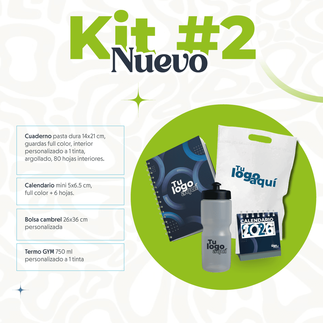 KIT 2 | CUADERNO, TERMO GYM, CALENDARIO MINI, BOLSA CAMBREL.