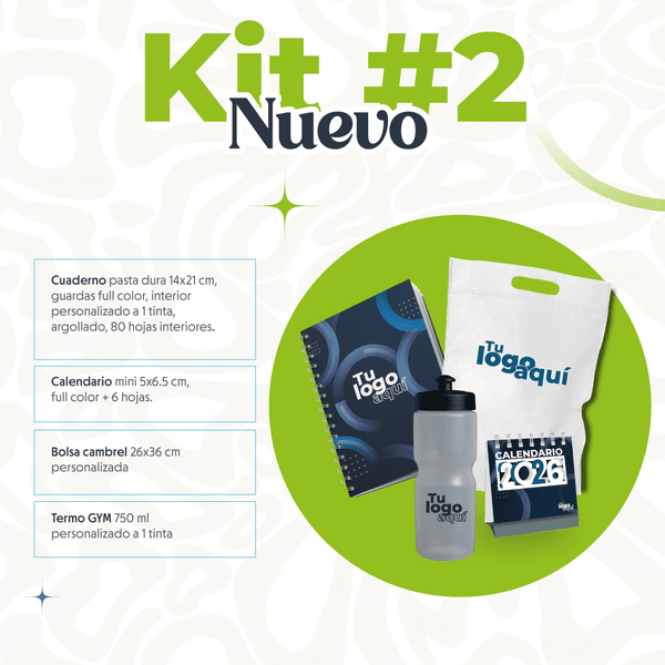 KIT 2 | CUADERNO, TERMO GYM, CALENDARIO MINI, BOLSA CAMBREL.